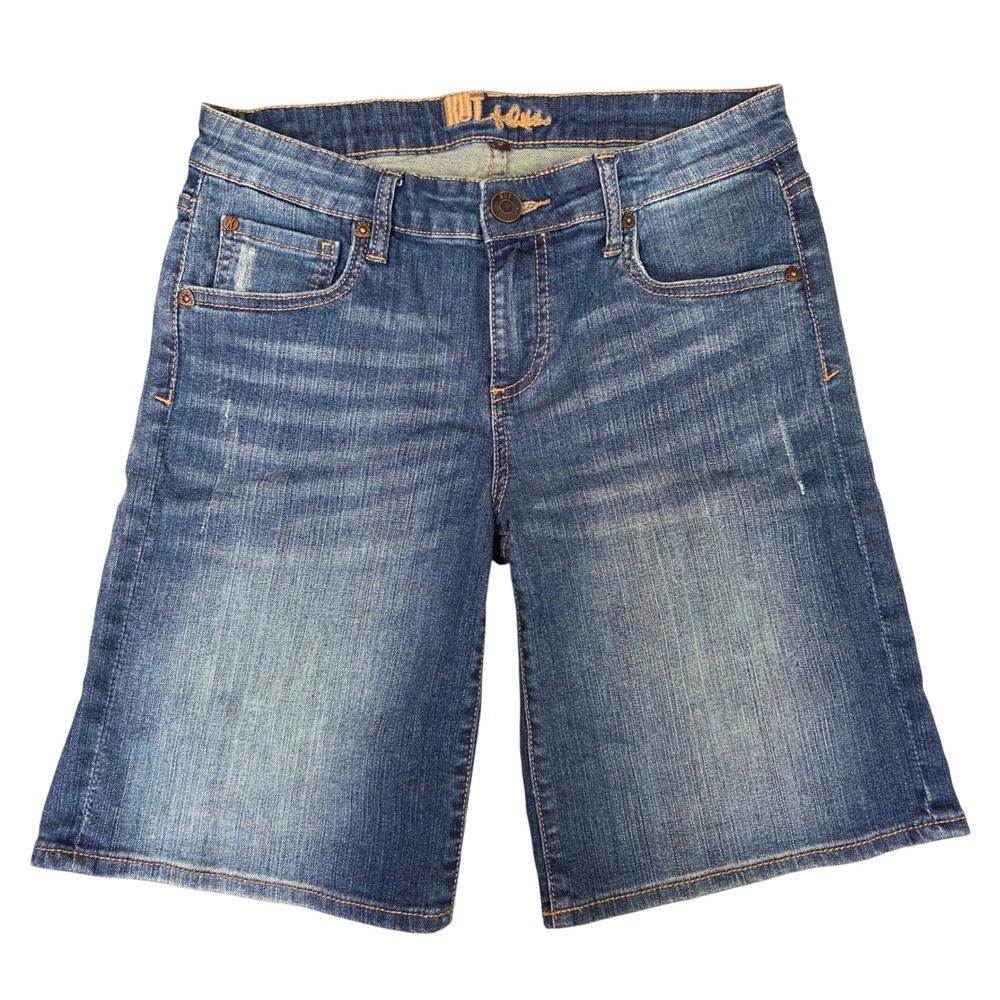 Kut from the Kloth Women 6 Denim Bermuda Shorts Stretch Medium Wash Distress